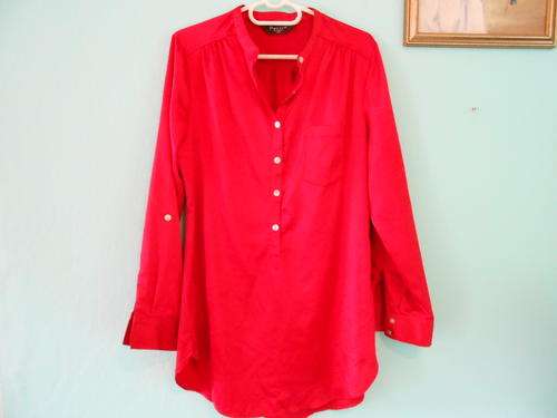 Petite by Kelso Red Satin-Feel Long Length Top (Size12)